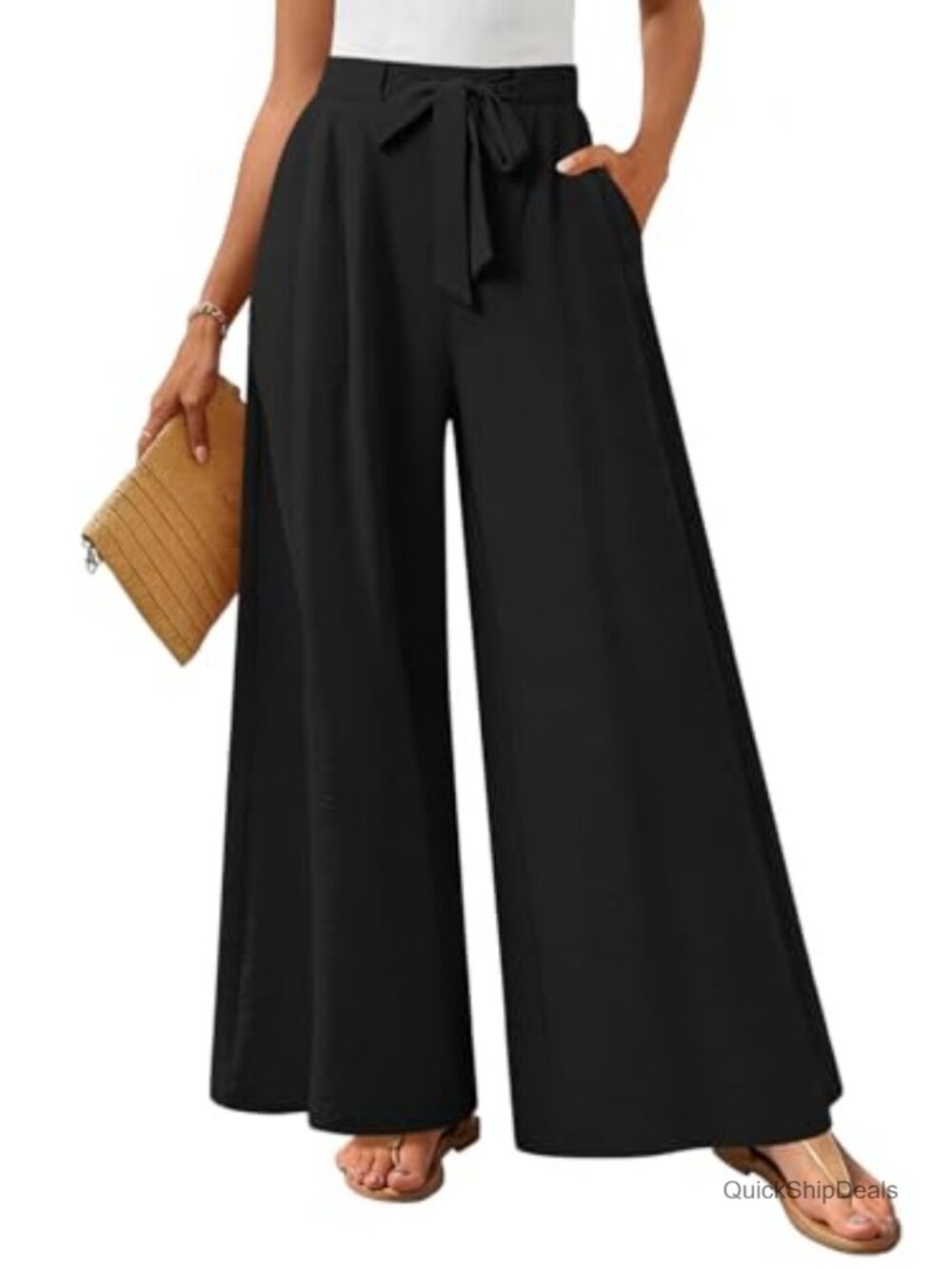 Wide Leg Lounge Pants High Waisted Drawstring Palazzo Trousers with Pockets